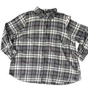 Ellos Women’s Plus Size 2X Flannel Shirt Navy Plaid Button Down Cozy Comfycore
